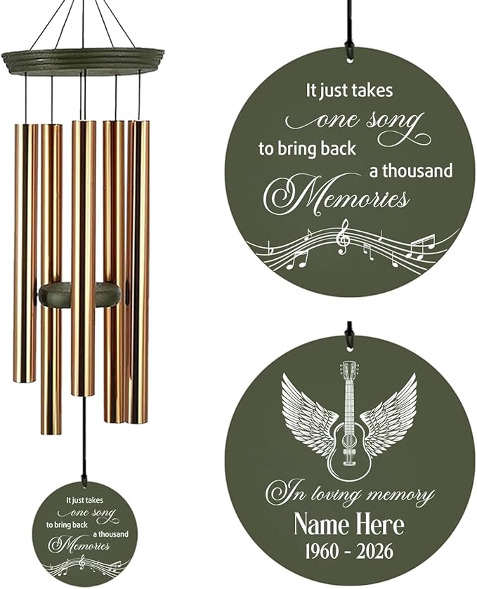 Personalized Guitar Memorial Wind Chime, in Loving Memory of Guitarist Memorial Gifts, Bereavement Gift, Sympathy Gift, Guitarist Loss Gift, Brother Loss Gifts, Produced in USA