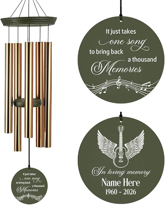 Personalized Guitar Memorial Wind Chime, in Loving Memory of Guitarist Memorial Gifts, Bereavement Gift, Sympathy Gift, Guitarist Loss Gift, Brother Loss Gifts, Produced in USA