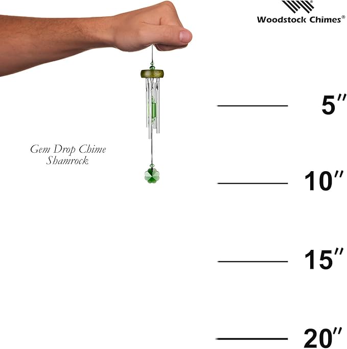 Woodstock Chimes Signature Collection, Gem Drop Chime, 10'' Shamrock Décor Designs - Small Chimes Wind Chimes for Outdoor, Patio, Home or Garden Décor (GEMSH)