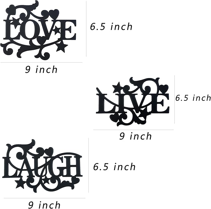 Manortang Metal Wall Decor LOVE LIVE LAUGH Kitchen Wall Art Decor, Matte Black Silhouette Wall Hanging Decoration Sign Wall Valentine for Living Room Bedroom Kitchen Indoor Decoration, Set of 3