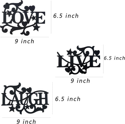 Manortang Metal Wall Decor LOVE LIVE LAUGH Kitchen Wall Art Decor, Matte Black Silhouette Wall Hanging Decoration Sign Wall Valentine for Living Room Bedroom Kitchen Indoor Decoration, Set of 3