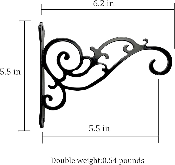Metal Hanging Planter Bracket, 2 Pack Wall Hooks for Hanging Birds Feeders, Latern, Wind Chimes, Coat, Decorative Indoor Outdoor (Black-6in)