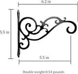 Metal Hanging Planter Bracket, 2 Pack Wall Hooks for Hanging Birds Feeders, Latern, Wind Chimes, Coat, Decorative Indoor Outdoor (Black-6in)
