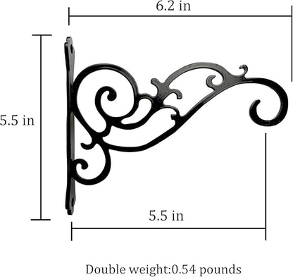 Metal Hanging Planter Bracket, 2 Pack Wall Hooks for Hanging Birds Feeders, Latern, Wind Chimes, Coat, Decorative Indoor Outdoor (Black-6in)
