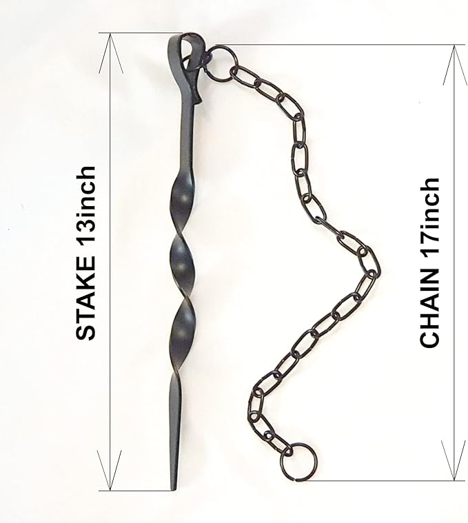 [Upgraded] 3mm Thick, 13 inches Black Powder-Coated Rain Chain Anchoring Stake Including 17 inches Long-Chain, Non-Rust Plating Spiral Anchoring Spike for Rain Chains, Heavy Duty, Reusable