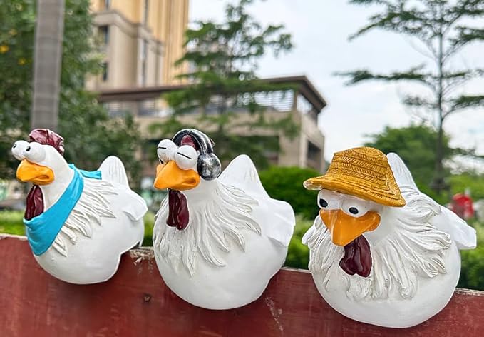 Funny Farm Chickens Statues,Chicken Fence Decoration,Cute Resin Chickens Decor,Outdoor Real Animal Statue,Chicken Sculpture,Perfect for Home Garden Stairs,Farm,Patio,Backyard