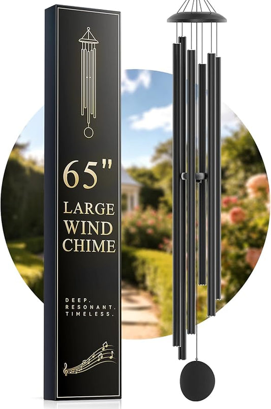 Large 65" Wind-Chimes-Outdoor-Deep-Tone, Soothing Melodic Tones Windchimes, Wind Chimes for Outside, Black Memorial Wind Chime Best Gift for Mom Women Grandma Neighbors