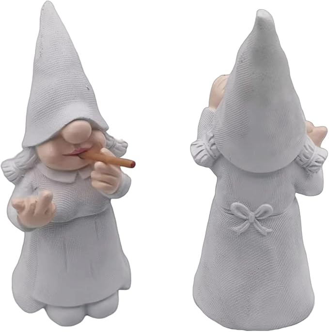 MINICAR Middle Finger Lady Gnome Statue Outdoor Decor, Naughty Smoking Sculptures Garden Yard Decorations, 8'' Tall
