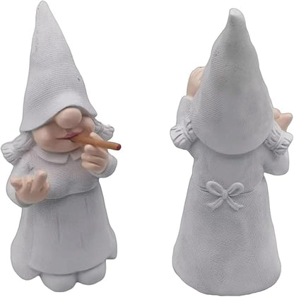 MINICAR Middle Finger Lady Gnome Statue Outdoor Decor, Naughty Smoking Sculptures Garden Yard Decorations, 8'' Tall