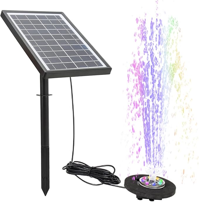 Pilipane Solar Fountain Pump with Battery Backup 5000mAh, 7W Solar Bird Bath Fountain with LED Lights, Solar Birdbath Fountain Pump for Pond, Fish Tank，Fountains Garden Decor