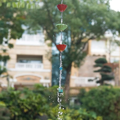 dreamysoul Rain Chains for Outside, 10 FT Decorative Rain Catcher Chains with 16 Cups, Adjustable Rain Chain for Gutters, Downspout, Eaves, Drainage