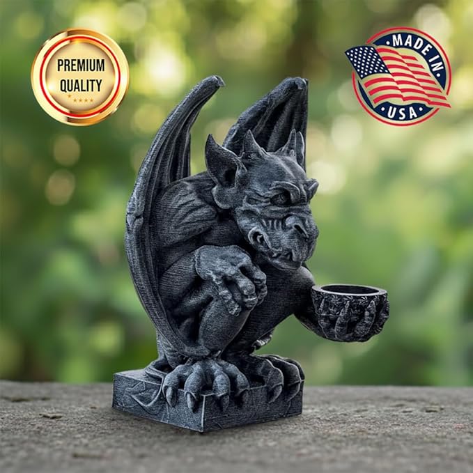 OLOMA Gothic Gargoyle Garden Statue Dramatic Outdoor Sculpture Heavy Stone with Protective Resin Coating Decorative Figure for Garden Weather Resistant Outdoor Indoor Patio Decor