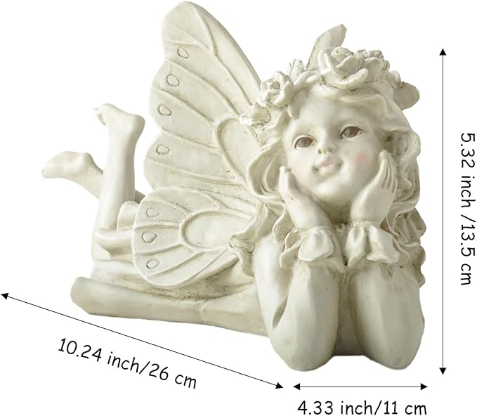 Whimsical Angel Garden Statue – Hand-Painted Laying Fairy Figurine for Yard, Patio or Flower Bed – Resin Outdoor Decoration (10.2” Long)