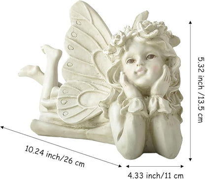 Whimsical Angel Garden Statue – Hand-Painted Laying Fairy Figurine for Yard, Patio or Flower Bed – Resin Outdoor Decoration (10.2” Long)