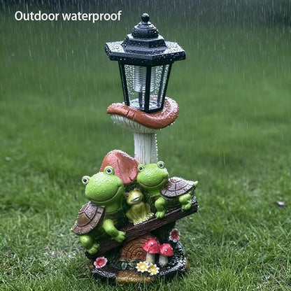 Outdoor Solar Powered Turtle Statue, Turtle and Mushroom-Shaped Sculpture with LED Light, Suitable for Decor Courtyard,Backyard, and Lawn, Unique Birthday and House Warming Gifts