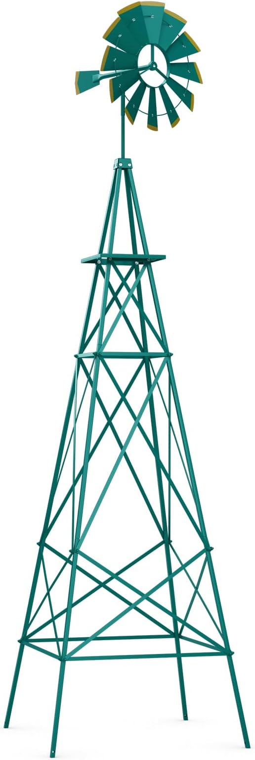Tangkula 8.3FT Windmill Yard Garden Metal Ornamental Wind Mill Weather Vane Weather Resistant (Green)