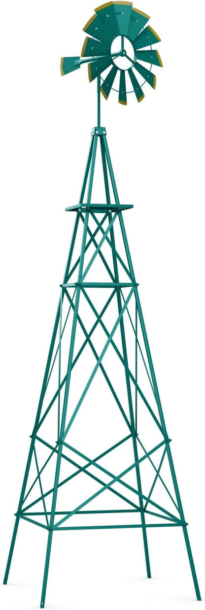 Tangkula 8.3FT Windmill Yard Garden Metal Ornamental Wind Mill Weather Vane Weather Resistant (Green)