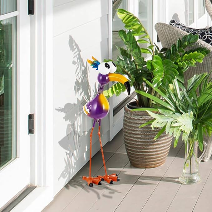Metal Funny Bird Garden Statues Outdoor Decor, Purple Crane Yard Sculptures Art Decoration for Home Outsiede Patio Lawn Backyard, Gift for Women Lovers Moms