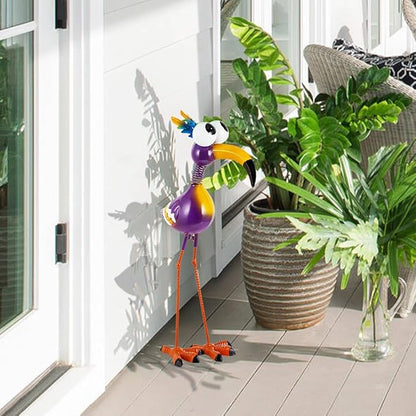 Metal Funny Bird Garden Statues Outdoor Decor, Purple Crane Yard Sculptures Art Decoration for Home Outsiede Patio Lawn Backyard, Gift for Women Lovers Moms