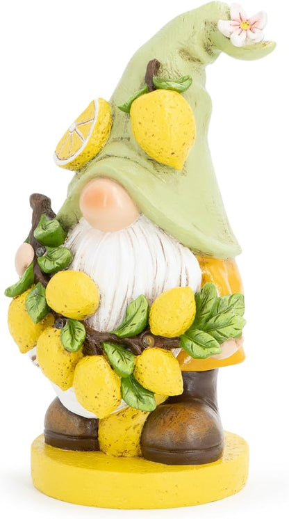 basen Solar Powered Garden Gnome Decor with Lemon Theme, Waterproof Outdoor Lawn Ornaments with Auto On/Off Light, Resin Figurine for Patio, Yard, Pathway, Porch Landscape Lighting Decorations