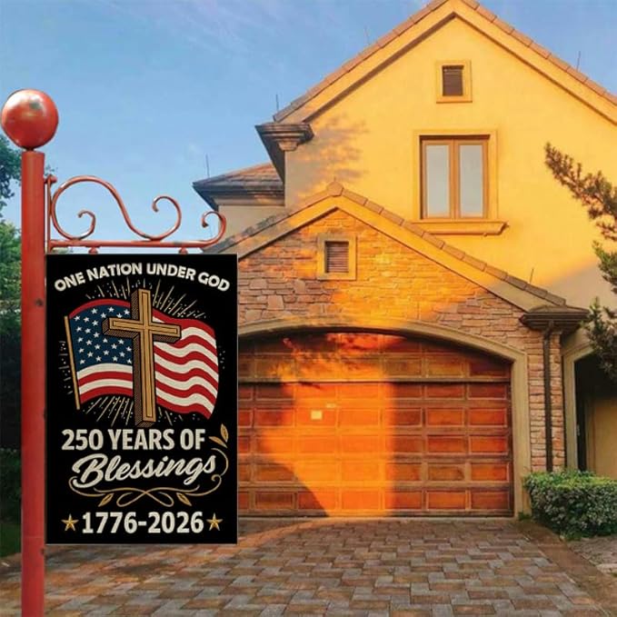 ZXvZYT 250 Years of Blessings America Garden Flag, One Nation Under God,USA 250th Anniversary Patriotic Cross Design Flags Banner Double Sided Flax Outdoor Yard Decorative(12"x 18")