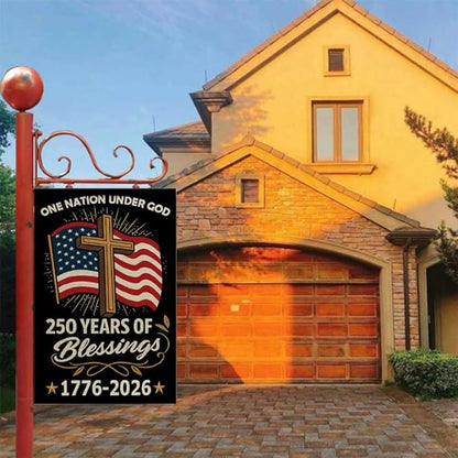 ZXvZYT 250 Years of Blessings America Garden Flag, One Nation Under God,USA 250th Anniversary Patriotic Cross Design Flags Banner Double Sided Flax Outdoor Yard Decorative(12"x 18")