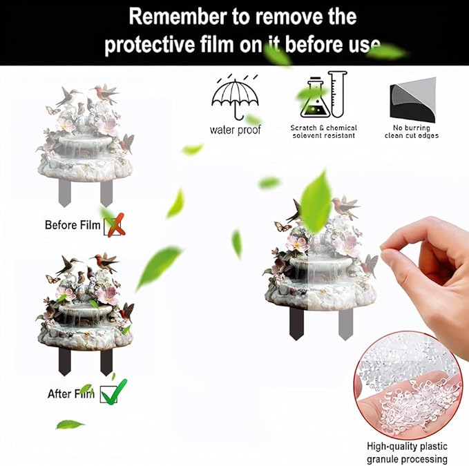 Hummingbird Flowing Water Garden Stake Decor, Butterfly Acrylic 2D Garden Decoration,Sculptures Ornament Garden Accessories for Outdoor Indoor Yard Lawn Pot Plants (Style D)