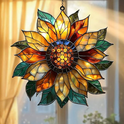 Golden Flower Acrylic Suncatcher, Flower Suncatchers for Window Hangings, Stained Glass Effect Garden Decor, Gift for Mother's Day, Mom, Grandma, Wife, Women