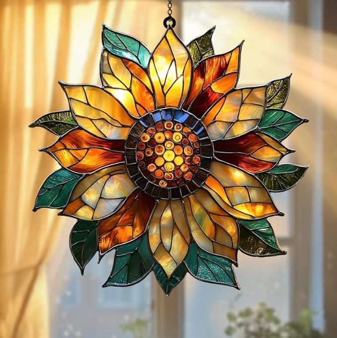 Golden Flower Acrylic Suncatcher, Flower Suncatchers for Window Hangings, Stained Glass Effect Garden Decor, Gift for Mother's Day, Mom, Grandma, Wife, Women