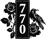 Personalized Gothic House Number metal Signs,Custom Address Number Metal Wall Art Decor,Black Plaques Outdoor wall Decorative Signage,Shed(8-30 Inches) (Crow Rose)