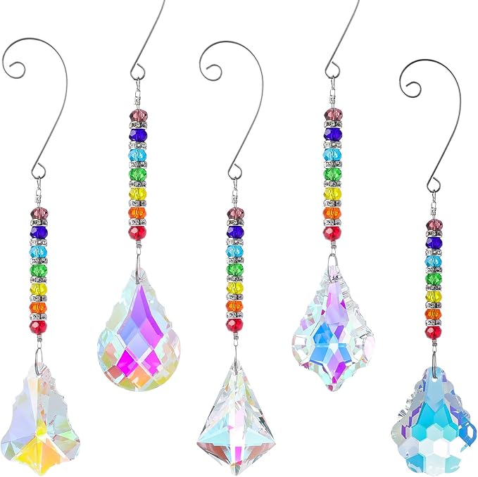 Pack of 5 Colorful Crystal Suncatcher Hanging Window Pendant Chandelier Drops Pendants,Hanging Glass Prisms Window Home Christmas Tree Decor
