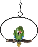 Ebros Patio Home Garden Hanging Scarlet Macaw Parrot Perching on Branch in Metal Round Ring Figurine Sculpture Nature Lovers Tropical Bird Collectors Decor 13.5" H (Green)