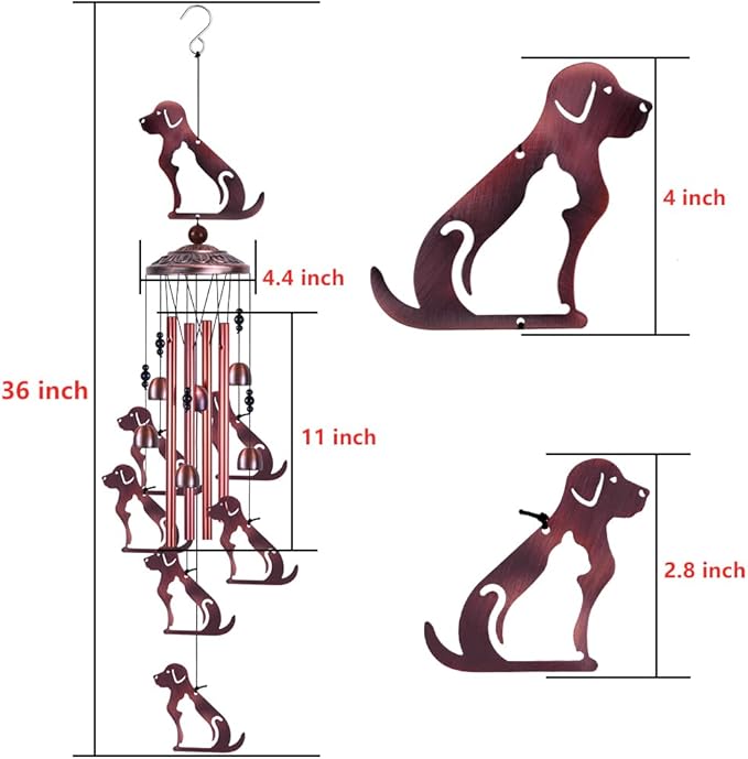 Outdoor Dog Wind Chimes Gifts for Mom - with 4 Tubes 6 Bells 7 Dogs Wind Bell, Romantic Wind Catcher, Mobile Decor Bell, Puppy Windchimes for Home, Balcony, Tree, Festival, Garden Decoration