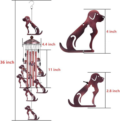 Outdoor Dog Wind Chimes Gifts for Mom - with 4 Tubes 6 Bells 7 Dogs Wind Bell, Romantic Wind Catcher, Mobile Decor Bell, Puppy Windchimes for Home, Balcony, Tree, Festival, Garden Decoration