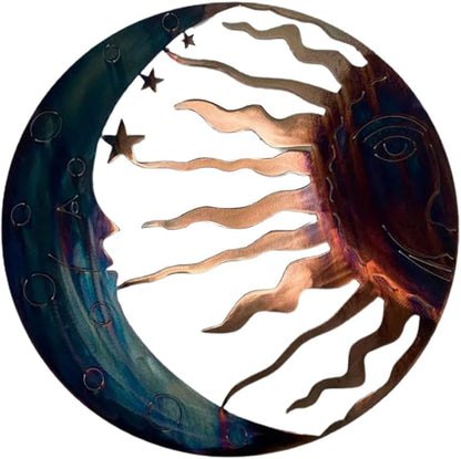 NUEAYMS Boho Wall Decor, Metal Sun Wall Art Decor with Moon & Stars, Hanging for Indoor Outdoor Patio Garden Wall Sculpture Decoration