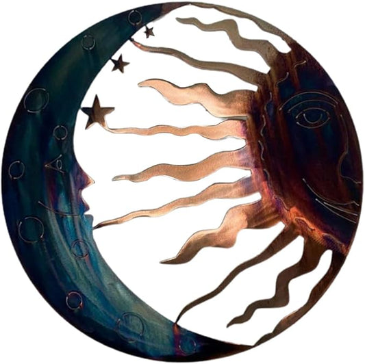 NUEAYMS Boho Wall Decor, Metal Sun Wall Art Decor with Moon & Stars, Hanging for Indoor Outdoor Patio Garden Wall Sculpture Decoration