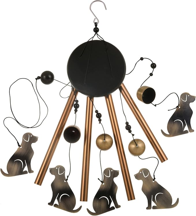 Bronze Dog Wind Chime, Gifts for Mom, Home, Garden, Balconies, Room, Patio, Indoor, Outdoor Decoration, with 4 Aluminum Tubes 5 Dogs Wind Chimes, Doggy Wind Catcher, Puppy Wind Bell Decor