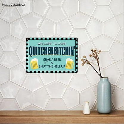 Vintage Metal Funny Camping Tin Sign-Welcome To Camp Outdoor Porch Patio Home Kitchen Garden Bar Beer Poster Retro Decor Art 8X12 Inch Wall Decor