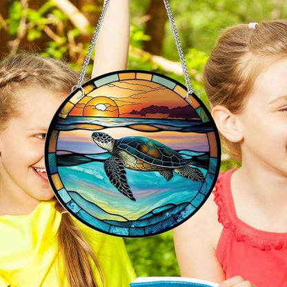 7.9'' Acrylic Window Hanging Decor,Stained Panel Hangings Decorative Acrylic Wall Decor Colorful Ornament Window Hangings for Outdoor Indoor Decor(Marine Turtle)