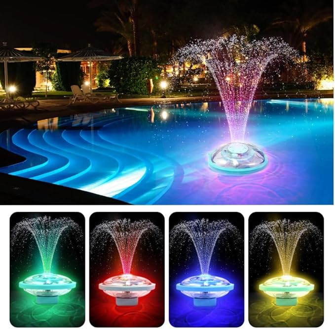Solar Pool Fountain with Lights, Floating Solar Fountain Pump with Remote, 5 Spray Modes & RGB Color Changing LED, Rechargeable Solar Water Fountain for Pool, Pond, Garden, Outdoor Decor