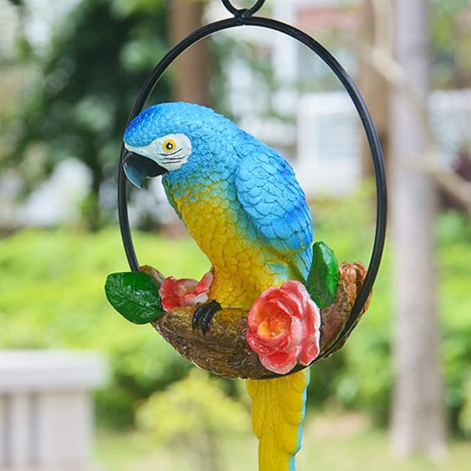 Hanging Parrot Garden Decor Resin Parrot Outdoor Decor Parrot on Perch Garden Sculpture Parrot Statue for Outdoor Garden Decorations Blue Spring Gardening Tool