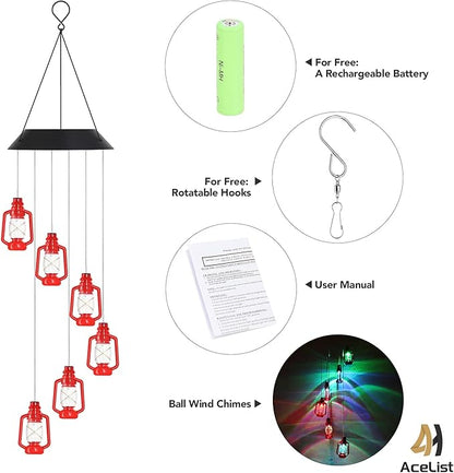 AceList Lanterns Solar Wind Chimes for Outside LED Lights, Color Changing Waterproof Windchimes Unique Outdoor Decor, Hanging Solar Power Wind Chime, Patio Yard Garden Home