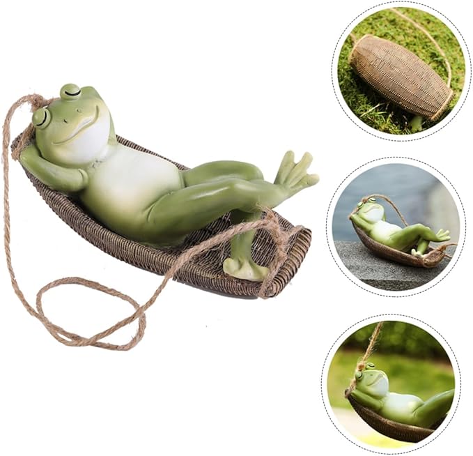 Lovely Hanging Frogs Ornament Resin Courtyard Frogs Figure with Swing Weather-Resistant Garden Statues Decor for Outdoor Patio Home Office Gift for Friends and Family