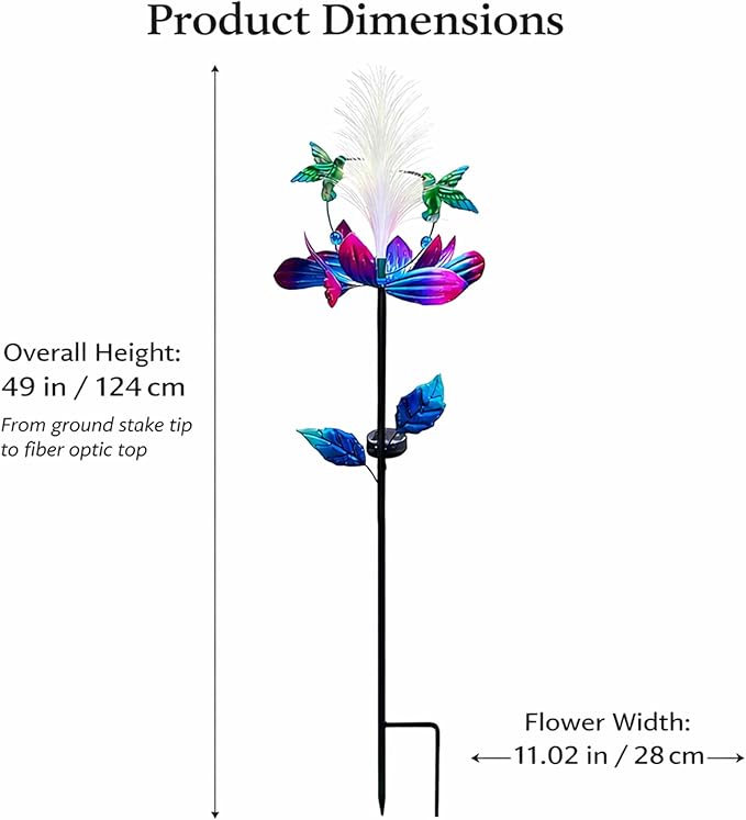 Solar Hummingbird Wind Spinner Outdoor 49 Inch Lotus Flower Metal Garden Windmill for Yard and Color Changing Fiber Optic Solar Yard Art Kinetic Wind Spinner Gift for Women Mother's Day Garden Gift
