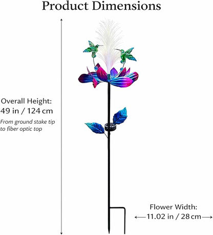 Solar Hummingbird Wind Spinner Outdoor 49 Inch Lotus Flower Metal Garden Windmill for Yard and Color Changing Fiber Optic Solar Yard Art Kinetic Wind Spinner Gift for Women Mother's Day Garden Gift