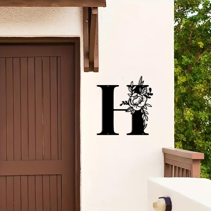 Metal Name Sign,Initial Welcome Letter Monogram Wall Decor,Wall Art Last Name Signs,Garden Door Decor for Outside,Wedding,House Warming Gift,12 inch in Height (Letter H)