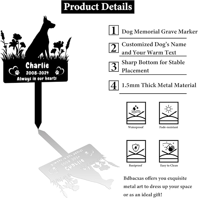 Custom Doberman Pinscher Dog Memorial Grave Marker,Personalized Flora Dog Memorial Stake,Dog Memorial Plaque Burial Stake Engraved Sign,Sympathy Grave Stake for Lost Dog,Dog Statue Headstone