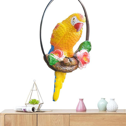 Hanging Parrot Statue Outdoor,Parrot Sculpture Decor for Outdoor Decor, Bird Decoration with Iron, Parrot Statue for Tree Lawn Garden Porch, Landscape Ornament