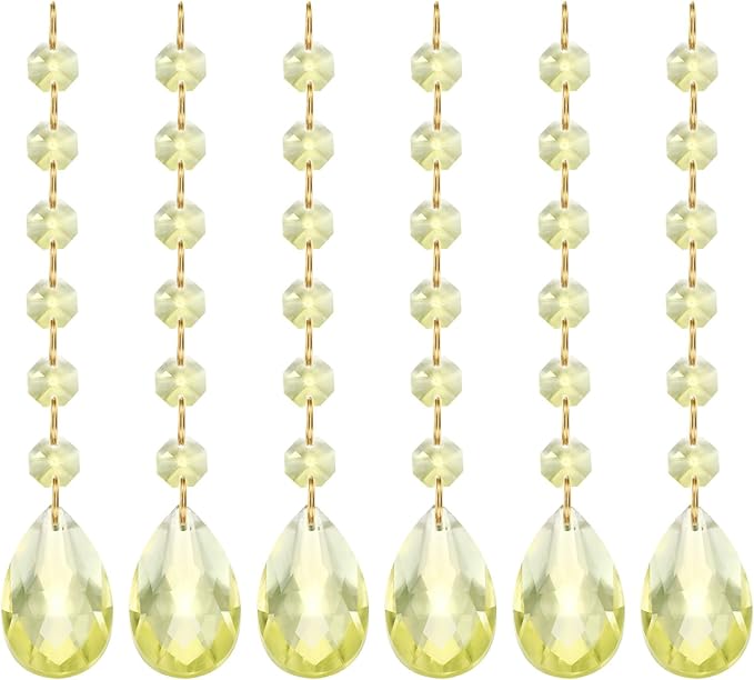 PATIKIL Teardrop Crystal Chandelier Pendants Beads, 6 Pack 160mm Length 38mm Chandelier Prisms Parts Ornaments Hanging Beads for DIY Arts Crafts Decoration, Light Yellow