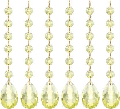 PATIKIL Teardrop Crystal Chandelier Pendants Beads, 6 Pack 160mm Length 38mm Chandelier Prisms Parts Ornaments Hanging Beads for DIY Arts Crafts Decoration, Light Yellow
